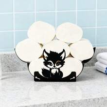 狐狸造型纸巾架，DIY装饰悬挂配件，适用于浴室、厨房和卧室。它可伸缩、可折叠且经久耐用，是一款实用的家居装饰品。创意十足的卫生纸收纳架。 - 黑色 - 查看 3