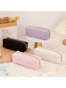 1 Black Small And Medium Corduroy Pencil Case Pencil Case Solid Color Plaid Multifunctional Pencil Case Diamond Pattern Large Capacity Pencil Case Stationery Bag Student Pencil Case - Corduroy Medium - View 9