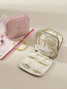 1pc Jewelry Storage Bag PU Portable Multi Layer Necklace Ring Bag Compact Large Capacity Multi Functional Jewelry Lipstick Sorting Bag - Multicolor - View 11