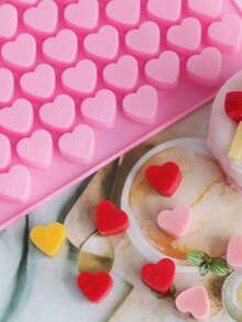 1pc Heart Shaped Silicone Mold, 55 Cavities Pink Silicone Mold, Suitable For DIY Making - Multicolor - View 9