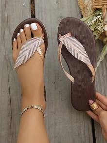 Sandal đế bằng kiểu Bohemian mới dành cho nữ mùa hè, thoải mái, thanh lịch, thời trang, giản dị và đa năng. - Hoa hồng vàng - Xem 4