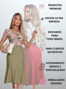 Set Of 2 Women's Midi Skirts, Formal, Evangelical, Elegant Secretary Style, With Belt And Elastane - 紅+綠 - 查看 7