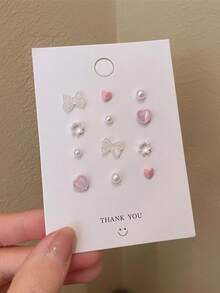 可爱蝴蝶结猫眼石耳环套装，百搭极光全息耳环 - 蝴蝶型 - 查看 8