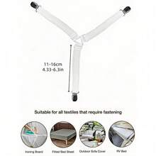 4Pcs/Set Triangle Quilt Holders, Metal Clip Adjustable Elastic Band Quilt Fixing Tool, Practical Invisible Anti-Slip Sheet Straps, Suitable For Sofa Cushions, Quilt Sheets, Home Textiles, Household Items-White - White - View 6