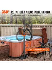 Hot Tub Handrail, 360 Rotatable Spa Side Handrail With 35"-57" Adjustable Height, Rust-Proof Aluminum Spa Step Hot Tub Hand Rail With Slide-Under Mount Base For Indoor & Outdoor, 600LBS Capacity - Black - View 4
