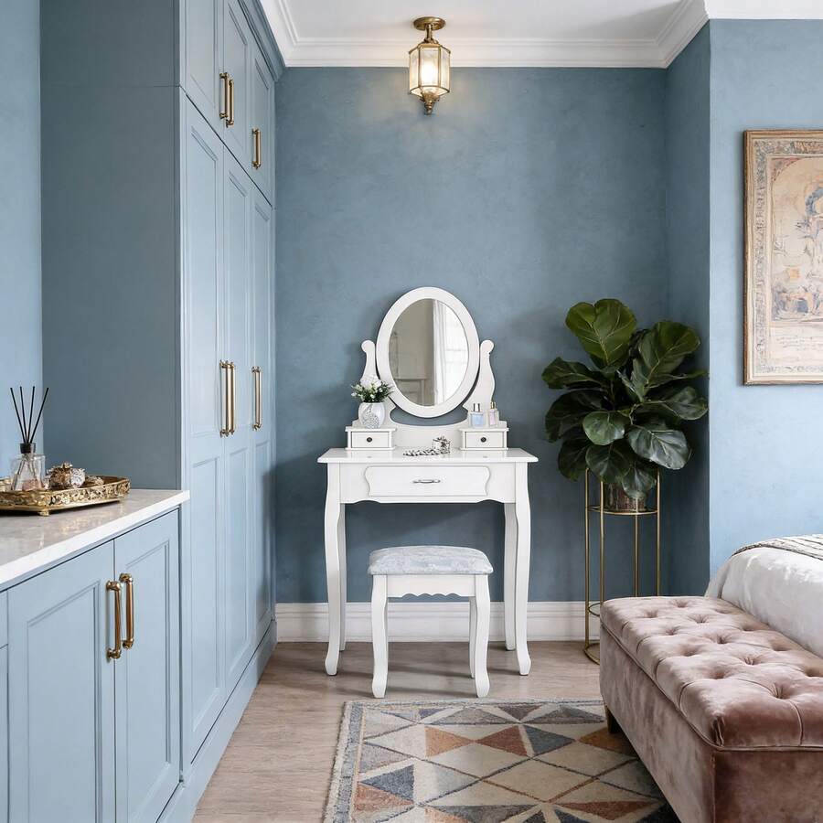 ZSSWSS White, Removable Dressing Table With Oval 360° Mirror, Pine Wood Dressing Table With 3 Drawers And 1 Stool, 75 X 40 X 136 Cm - trắng - Xem 1