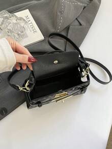 时尚豹纹扭扣手提包，休闲单肩斜挎包，女士 - 黑色 - 查看 5