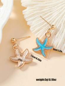 1 Pair Of Super Cute Mini New Summer Beach Ocean Style Versatile Colorful Pink Red White And Blue Gold Plated Small Starfish Charms Stud Earrings For Women Daily Wear, Personalized Starfish Boho Earrings Jewelry Accessories - Navy Blue - View 4