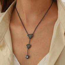 Love Heart Necklaces Sliver/Black Gun Plated Romantic Heart Y-Necklaces Jewelry For Women And Men KP0249 - 黑色 - 查看 6