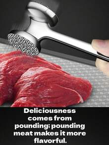 1pc New 304 Stainless Steel Meat Tenderizer, Heavy Duty Non-Slip Kitchen Meat Pounder - Multicolor - View 3