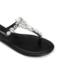 Women Flat Sandals Rhinestone T-Strap Flip Flops Thong Sandals Vacation Beach Casual Chic Party Slip On Sandals Shoes - 黑色 - 查看 6