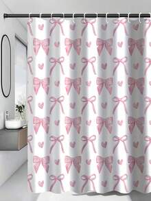 1/4 件套可爱粉色蝴蝶结浴帘,现代时尚浴室帘套装,包含防水浴帘、防滑地垫、马桶盖套、浴垫和 12 个塑料挂钩,可机洗,提花编织防水涤纶面料 - A - 查看 19