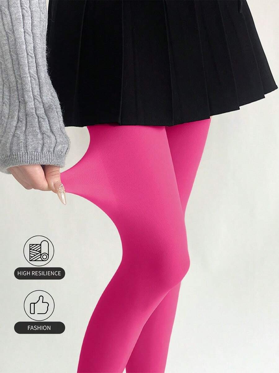 1 Pair Women's Soft & Comfortable Tight Fuchsia Leggings, Sexy High Stretch Skinny Tights, Suitable For Spring, Autumn, Winter Casual Wear - Hot Pink - View 1
