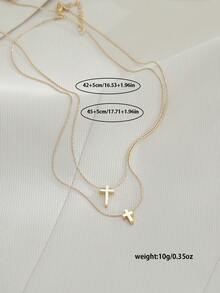 2pcs Fashionable Casual Gold Double Cross Pendant Layered Gold Chain Necklace, Suitable For Women's Daily Wear - Yellow Gold - View 7