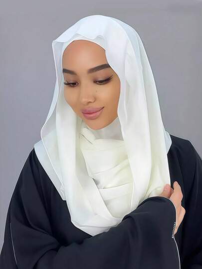 1件装女士纯色拉法帽，一体式便捷快速穿戴，纯色简约休闲优雅经典百搭，雪纺衬里围巾一体式设计，柔软雪纺面料，极简时尚围巾，帽子和配套雪纺头巾，二合一设计，戴上它，瞬间时尚起来。