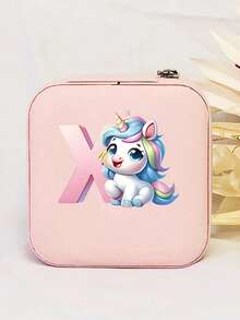 1个个性化独角兽字母印花皮革首饰戒指盒，拉链首饰盒，情人节礼物 - 彩色 - 查看 22