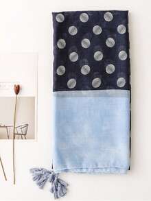 1条女士时尚优雅波点图案浅蓝色轻薄流苏围巾，适合约会、日常穿着、派对、旅行、海滩、郊游等场合。 - 彩色 - 查看 4