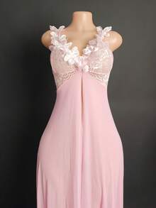 性感内衣，花瓣网纱吊带连衣裙，长裙，性感薄纱，女士性感万圣节服装，女士性感内衣，卧室睡衣，女孩睡衣，女士性感内衣 - 粉色 - 查看 3