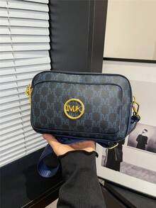 Tas Bahu Persegi Klasik Terbaru Serbaguna Warna Solid Bahan PU Tahan Air dengan Desain Quilting Berlian dan Dekorasi Logam Bergaya Retro - Biru - View 3