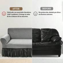 3 Piezas Funda de Sofá con Falda Antideslizante No Se Desliza Terciopelo de Maíz Jacquard Color Sólido Elástica Ajustable Protege el Sofá Lavable a Máquina y Resistente a Manchas Ideal para Hogar y Mascotas Incluye 1 Plaza 2 Plazas y 3 Plazas - Gris - Ver 4
