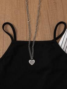 女士春夏条纹休闲腰带套装，办公/花园风格无袖上衣搭配条纹长裤，优雅时尚 - 咖色和黑色 - 查看 5