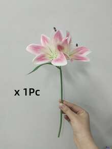 MEHELANY 12/1pc 34cm Artificial Pink Lily Flower, Silk Fake Flower For Home Decor, Wedding Bouquet, Birthday Party, Dining Table, Garden, Wedding Decoration, Bridal Bouquet, Silk Lily Flower - Pink - View 8