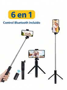 6-In-1 Adjustable Portable Tripod With Phone Holder, Bluetooth Control, And 360° Rotation; Compact Tripod For Selfies, Video, Photography, Streaming, Video Calls, And Content Creation - Black - View 1