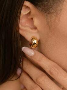 1 Pair Stainless Steel C-Shape Stud Earrings, 18K Gold Plated, Minimalist & High-Quality Fashion Jewelry - C-shaped Earrings - View 1