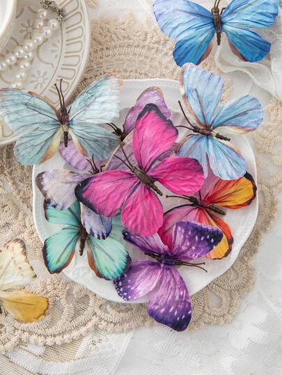 5只仿真迷你蝴蝶，情人节和新年装饰，DIY糖果盒搭配，新娘捧花，情人节母亲节家居装饰，户外花园婚礼捧花，客厅DIY糖果盒花环，仿真植物，家居用品，花束，餐桌装饰