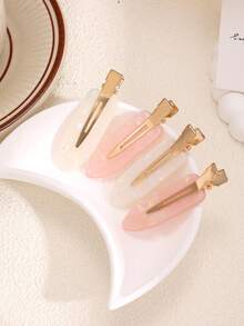 4pcs/Set Jepit Rambut Tanpa Sambungan Asetat Mutiara Warna Pink & Putih, Jepit Rambut Jepit Buaya Akrilik untuk Poni & Penataan Rambut - MultiWarna - View 4