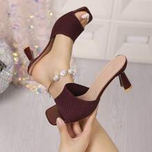 Sandal nữ mùa hè kiểu Pháp gót thấp, mũi vuông, kiểu xỏ ngón đế bằng đa năng. - màu nâu - Xem 2