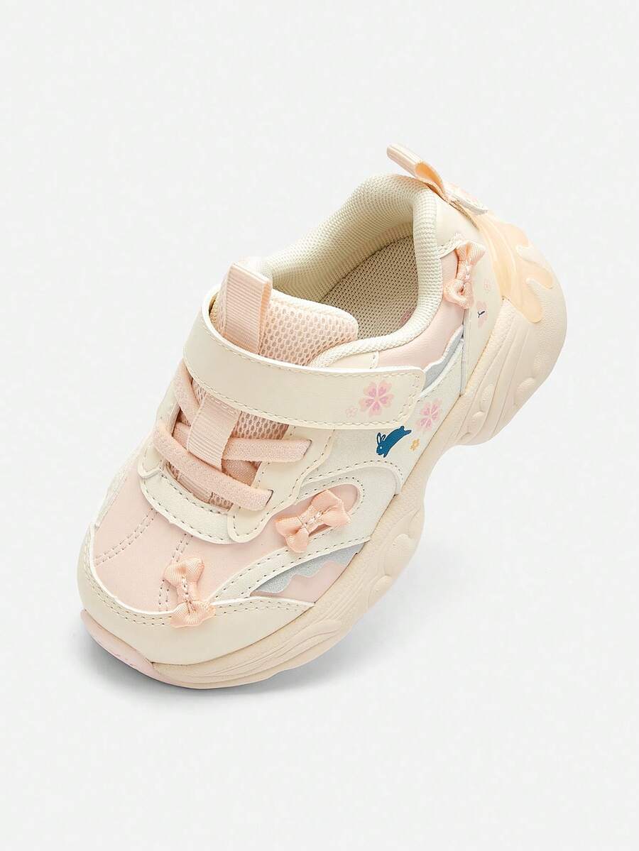 Balabala Kids Breathable Mesh Sneakers With Hook And Loop Closure Casual Walking Shoes For Girls - White Red - View 1