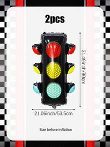 2/6pcs Racing Theme Balloon Set, Includes Traffic Light, Red & Green Light, Road Barrier, Racing Flag Foil Balloons, Suitable For Racing Theme, Motorcycle, Car, Birthday Party, Racing Party Supplies, Red, Yellow, Green Decoration - Multicolor - View 11