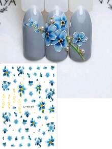 FULL BEAUTY 2片装古铜色蓝色花朵线条美甲贴纸 五瓣花晕染蓝星花 春夏植物优雅婚礼美甲贴片装饰 DIY美甲配件 - 彩色 - 查看 6