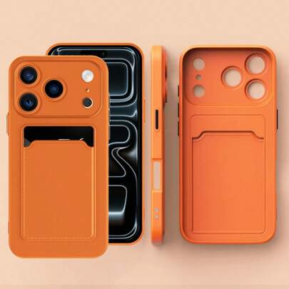 Hadaasi 1pc Minimalist Orange Phone Case With Card Slot & Wallet, Lightweight Anti-Scratch Anti-Slip Protective Cover, Compatible With Apple 17 Pro/17 Pro Max/Apple Air/17