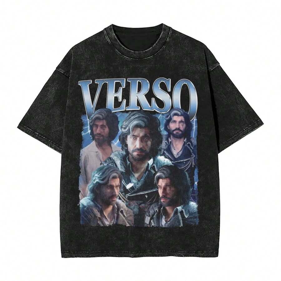 Clair Obscur Expedition 33 T Shirt Hip Hop Washed Short Sleeve T-Shirts Vintage For Men Women Tops Streetwear Summer Tee Shirt - 黑色 - 查看 1