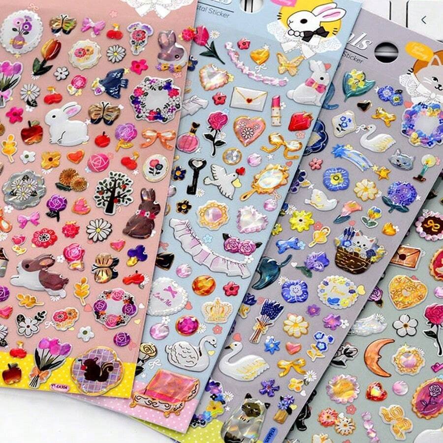 1 pieza Lindo adhesivo de cristal DIY Animales Gato Conejo Bosque Pegatina 3D, Adecuado para Scrapbooking Manualidades DIY Regalos - Multicolor - Ver 1