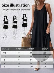 Vestido largo de cuello halter para mujer de talla pequeña, minimalista de alta gama y estilizador - Negro - Ver 7