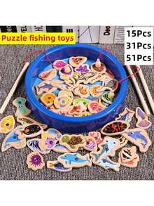 1 Set de Juguete de Pesca de Letras de Madera - Juego Educativo con Tema de Vida Marina de Dibujos Animados, Cultivar Habilidades Cognitivas, Juego Interactivo Padres-Hijos, Adecuado para Regalos de Navidad, Acción de Gracias, Pascua, Cumpleaños, Patrones de Peces Aleatorios - Multicolor - Ver 4