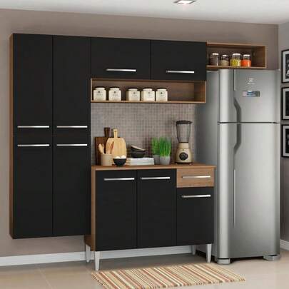  Cocina Integral Completa Modular Madesa Emilly 229cm Color Marrón/Negro