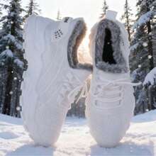 Breathable Mesh Sneakers] Lightweight Breathable Mesh Sneakers - Non-Slip EVA Sole, Comfortable Ankle Support, Lace-Up Low-Top Running & Tennis Shoes For Men And Women, Retro Style, All-Season Wear, Fitness Wear - 白色加絨 - 查看 5