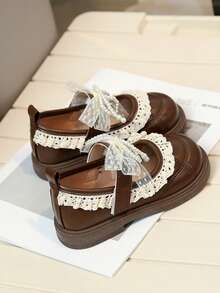 1双儿童休闲时尚透气软皮软底魔术贴公主靴，韩版女童平底鞋，幼儿/小童 - 棕色 - 查看 6