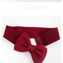 Bow Elastic Belt Women's Korean Version Fashion Chiffon Waist Seal Wide Dress Elastic Belt Waist - 黃色 - 查看 4