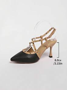 Women's Pointed Toe Buckle Design Everyday Versatile Fashion High Heels - Black - View 6