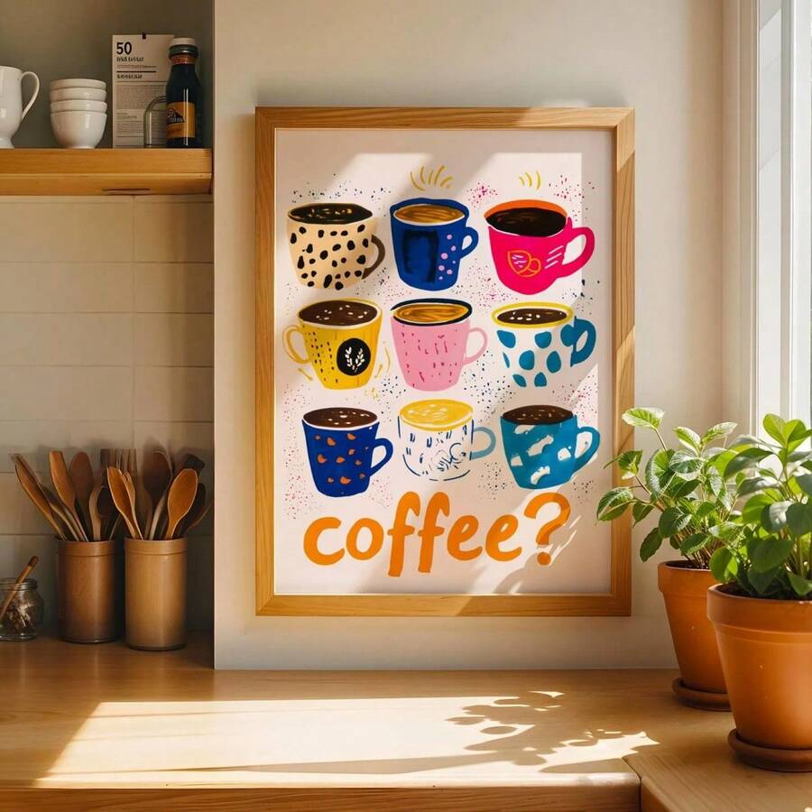 1 Tranh in hình người yêu cà phê đầy màu sắc - Trang trí tường theo chủ đề Espresso đầy phong cách, phù hợp cho trang trí nhà bếp, áp phích cà phê vui nhộn, cũng là một món quà tuyệt vời, biển hiệu quầy bar Barista đẹp mắt, tranh in trên vải canvas, cũng phù hợp cho trang trí nhà cửa, trang trí phòng ngủ, trang trí phòng khách, trang trí phòng tắm, trang trí tường, tranh treo tường có khung tùy chọn. - Nhiều màu - Xem 1