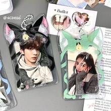 Fashionable Minimalist Irregular Bell Ribbon Cat Ear PVC Card Holder, Creative Display Hanging Accessory, 3-Inch Campus Card/Fan Card Holder - Rectangle - View 3