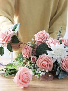 27 قطعة من الزهور الاصطناعية، وردات رغوية بطول 9.05 بوصة مع سيقان وأوراق خضراء، للاستخدام في صنع باقات الزهور، ديكور المركز، ديكور الزفاف، ديكور الحفلات الخارجية، ديكور الغرف/المنزل، ديكور الطاولات، ديكور أعياد الميلاد، ديكور عيد الحب - وردي - مشاهدة 12