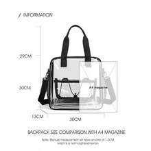 Large Capacity Stadium Approved Transparent PVC Tote Bag Shoulder Bag Clear Bag Sport Bag Lightweight Daily Crossbody Bag For Women/Unisex Waterproof Handbag For Concert Sport School Swimming Travel Vacation See Through Storage Bag - 黑色 - 查看 10
