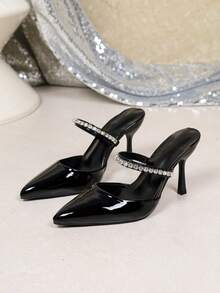 Women's Black Stiletto High Heel Sandals, Fashion, Comfortable, Suitable For Commuting, Work, Sexy, Wedding, Party, Solid Color, Multi-Color, Suitable For All Seasons - Black - View 4