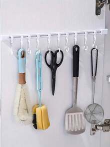 Sliding Track Mounted Hook Rack, Cabinet Door Mounted Storage Hook Organizer, No Drilling Required, Kitchen Cabinet Back Storage Rack - Multicolor - View 4